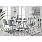 Furniture Box Florini V White Dining Table And 6 x Grey Corona Silver Leg Chairs