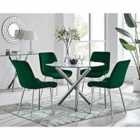 Furniture Box Selina Round Dining Table And 4 x Green Pesaro Silver Leg Chairs