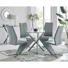 Furniture Box Selina Round Glass And Chrome Metal Dining Table And 4 x Elephant Grey Luxury Willow Chairs Set