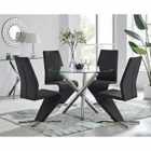 Furniture Box Selina Round Glass And Chrome Metal Dining Table And 4 x Luxury Black Willow Chairs Set