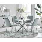 Furniture Box Selina Round Dining Table And 4 x Grey Pesaro Silver Leg Chairs
