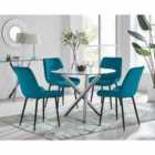 Furniture Box Selina Round Dining Table And 4 x Blue Pesaro Black Leg Chairs
