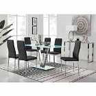 Furniture Box Florini White Glass And Metal V Dining Table And 6 x Black Milan Dining Chairs Set