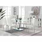 Furniture Box Florini White Glass And Metal V Dining Table And 6 x White Milan Dining Chairs Set
