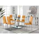 Furniture Box Florini White Glass And Metal V Dining Table And 6 x Mustard Milan Dining Chairs Set