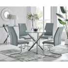 Furniture Box Selina Round Glass And Chrome Metal Dining Table And 4 x Elephant Grey Lorenzo Chairs Set