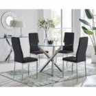 Furniture Box Selina Chrome Round Glass Dining Table And 4 x Black Milan Dining Chairs