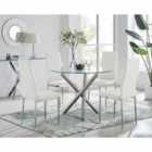Furniture Box Selina Chrome Round Glass Dining Table And 4 x White Milan Dining Chairs