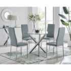 Furniture Box Selina Chrome Round Glass Dining Table And 4 x Grey Milan Dining Chairs