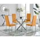 Furniture Box Selina Chrome Round Glass Dining Table And 4 x Mustard Milan Dining Chairs