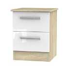 Goodland Ready Assembled 2 Drawer Bedside Cabinet With Wireless Charging White Gloss/Bardolino Light Oak