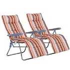 Outsunny Set of 2 Adjustable Sun Lounger Recliner Chairs - Orange/White