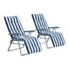 Outsunny Set of 2 Adjustable Sun Lounger Recliner Chairs - Blue/White
