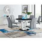 Furniture Box Giovani High Gloss And Glass Large Round Dining Table And 6 x Elephant Grey Lorenzo Chairs Set