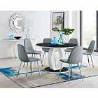Furniture Box Giovani High Gloss And Glass Large Round Dining Table And 6 x Elephant Grey Corona Silver Chairs Set