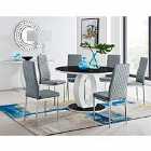 Furniture Box Giovani High Gloss And Glass Large Round Dining Table And 4 x Grey Milan Chairs Set