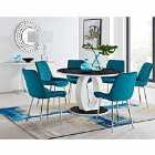 Furniture Box Giovani Round Black Large 120cm Table and 6 x Blue Pesaro Silver Leg Chairs