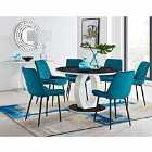 Furniture Box Giovani Round Black Large 120cm Table and 6 x Blue Pesaro Black Leg Chairs