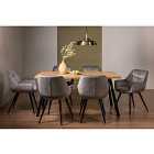 Rimi Rustic Oak Effect Melamine 6 Seater Dining Table With 4 Legs & 6 Dali Grey Velvet Fabric Chairs With Black Legs