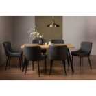 Rimi Rustic Oak Effect Melamine 6 Seater Dining Table With 4 Legs & 6 Cezanne Dark Grey Faux Leather Chairs With Black Legs