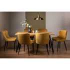 Rimi Rustic Oak Effect Melamine 6 Seater Dining Table With 4 Legs & 6 Cezanne Mustard Velvet Fabric Chairs With Black Legs