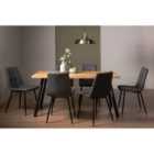 Rimi Rustic Oak Effect Melamine 6 Seater Dining Table With 4 Legs & 6 Mondrian Dark Grey Faux Leather Chairs With Black Legs