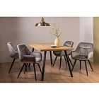 Rimi Rustic Oak Effect Melamine 6 Seater Dining Table With 4 Legs & 4 Dali Grey Velvet Fabric Chairs With Black Legs