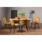 Tuska Scandi Oak 6 Seater Dining Table & 6 Mondrian Mustard Velvet Fabric Chairs With Black Legs
