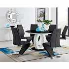 Furniture Box Giovani High Gloss And Glass Large Round Dining Table And 6 Luxury Black Willow Dining Chairs Set