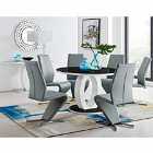 Furniture Box Giovani High Gloss And Glass Large Round Dining Table And 6 Luxury Elephant Grey Willow Dining Chairs Set