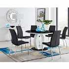 Furniture Box Giovani Black High Gloss And Glass Large Round Dining Table And 6 x Black Isco Chairs Set