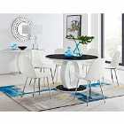 Furniture Box Giovani High Gloss And Glass Large Round Dining Table And 6 x White Corona Silver Chairs Set