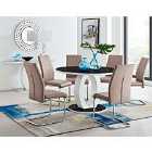 Furniture Box Giovani High Gloss And Glass Large Round Dining Table And 6 x Cappuccino Grey Lorenzo Chairs Set