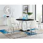 Furniture Box Giovani High Gloss And Glass Large Round Dining Table And 4 x White Corona Silver Chairs Set