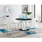 Furniture Box Giovani High Gloss And Glass Large Round Dining Table And 6 x White Milan Chairs Set
