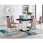 Furniture Box Giovani High Gloss And Glass Large Round Dining Table And 6 x Cappuccino Grey Milan Chairs Set