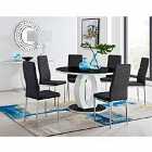 Furniture Box Giovani High Gloss And Glass Large Round Dining Table And 6 x Black Milan Chairs Set