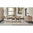 Tuska Scandi Oak 6 Seater Dining Table & 6 Veneer Back Chairs - Cold Steel Fabric