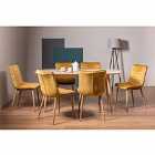 Tuska Scandi Oak 6 Seater Dining Table & 6 Eriksen Mustard Velvet Fabric Chairs With Grey Rustic Oak Effect Legs