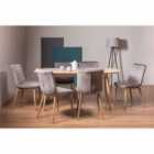 Tuska Scandi Oak 6 Seater Dining Table & 6 Eriksen Grey Velvet Fabric Chairs With Grey Rustic Oak Effect Legs