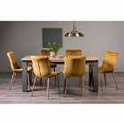 Cookham Scandi Oak 6-8 Seater Dining Table With Dark Grey Legs & 6 Eriksen Mustard Velvet Fabric Chairs With Grey Rustic Oak Effect Legs