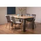 Cookham Scandi Oak 4-6 Seater Dining Table With Dark Grey Legs & 4 Eriksen Grey Velvet Fabric Chairs With Grey Rustic Oak Effect Legs
