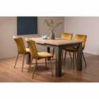Cookham Scandi Oak 4-6 Seater Dining Table With Dark Grey Legs & 4 Eriksen Mustard Velvet Fabric Chairs With Grey Rustic Oak Effect Legs