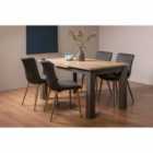 Cookham Scandi Oak 4-6 Seater Dining Table With Dark Grey Legs & 4 Eriksen Dark Grey Faux Leather Chairs With Grey Rustic Oak Effect Legs