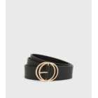 Black Leather-Look Double Circle Buckle Belt