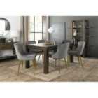 Cannes Dark Oak 6-8 Seater Dining Table & 6 Cezanne Grey Velvet Fabric Chairs With Matt Gold Plated Legs