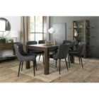 Cannes Dark Oak 6-8 Seater Dining Table & 6 Cezanne Dark Grey Faux Leather Chairs With Black Legs