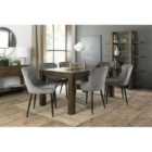 Cannes Dark Oak 6-8 Seater Dining Table & 6 Cezanne Grey Velvet Fabric Chairs With Black Legs