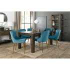Cannes Dark Oak 6-8 Seater Dining Table & 6 Blue Chairs