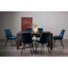 Cannes Dark Oak 6-8 Seater Dining Table & 6 Fontana Blue Velvet Fabric Chairs Black Legs